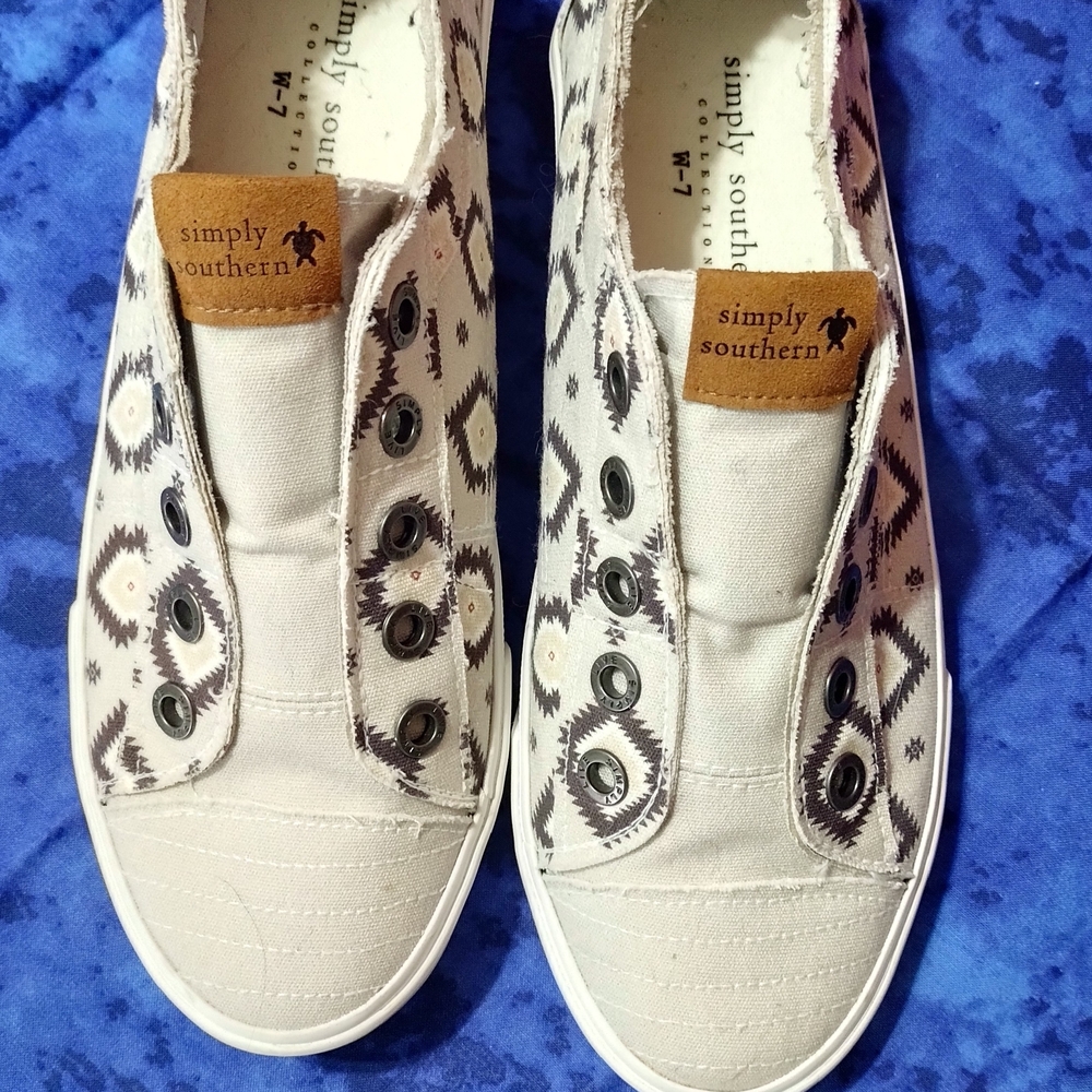 Simply Southern Geometric Canvas Sneakers - Cream and Brown